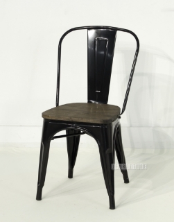 Picture of TOLIX Replica Dining Chair with Rustic Elm Seat - Glossy Black