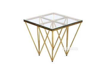 Picture of LELLA SQUARE CLEAR GLASS SIDE TABLE * ANGULAR SHAPED GOLD
