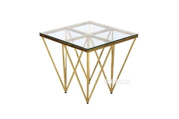 Picture of LELLA SQUARE CLEAR GLASS SIDE TABLE * ANGULAR SHAPED GOLD