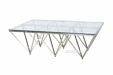 Picture of LELLA RECTANGLE CLEAR GLASS COFFEE TABLE * ANGULAR SHAPED SILVER