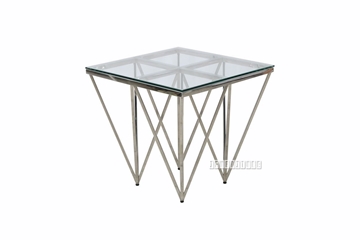 Picture of LELLA SQUARE CLEAR GLASS SIDE TABLE * ANGULAR SHAPED SILVER