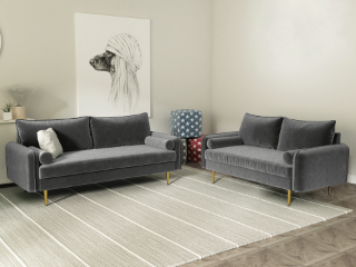 Picture of MARYJANET Velvet Sofa Range (Gray) - Loveseat + Sofa Set