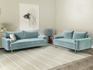 Picture of MARYJANET Velvet Sofa Range (Light Grayish Cyan) - Loveseat + Sofa Set