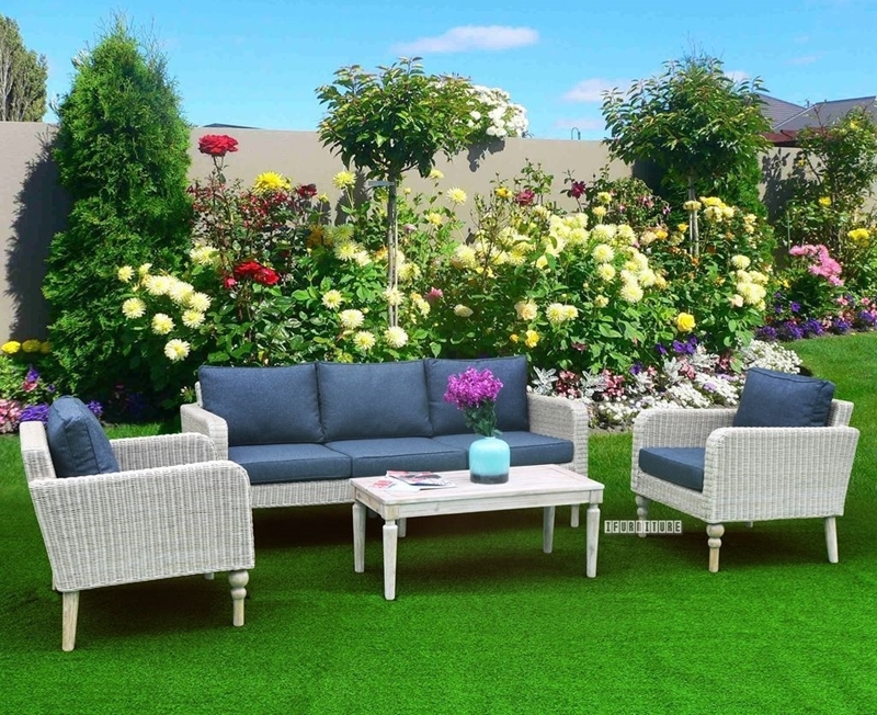 Picture of OASIS SOLID ACACIA 4PC WICKER COFFEE TABLE & SOFAS *ALUMINIUM FRAME