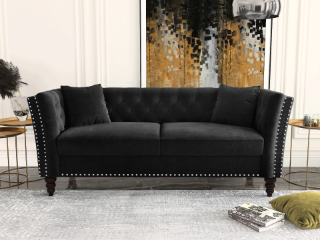Picture of JERILYN Chesterfield Flared Arm Velvet Sofa Range (Black) - 1 Seater (Armchair)