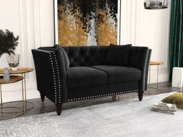 Picture of JERILYN Chesterfield Flared Arm Velvet Sofa Range (Black) - 3 Seaters (Sofa)