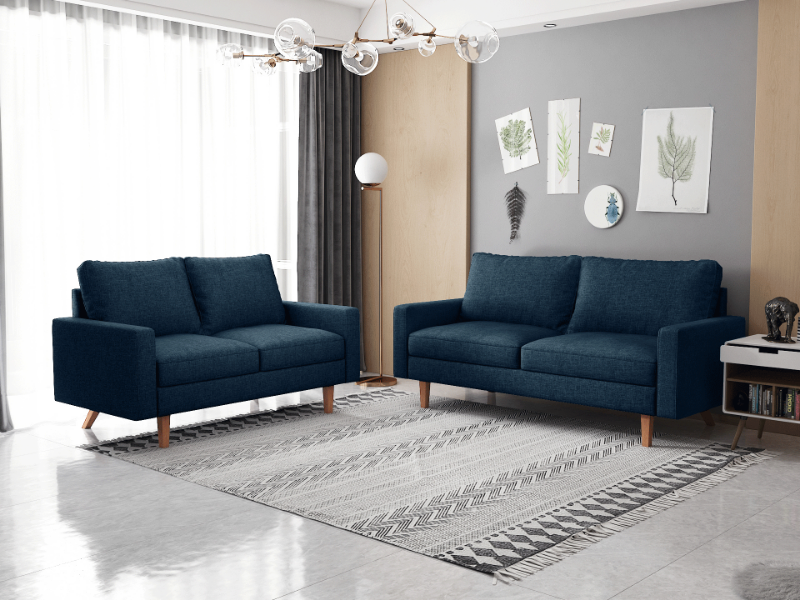 Picture of MAC Fabric Sofa Range (Dark Blue) - Loveseat + Sofa Set