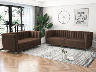 Picture of MISHTI Velvet Sofa Range (Brown) - Loveseat + Sofa Set