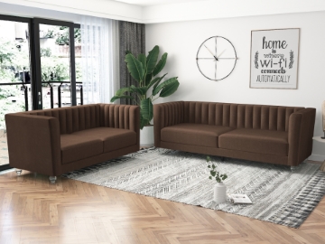 Picture of MISHTI Velvet Sofa Range (Brown) - Loveseat + Sofa Set