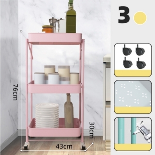 Picture of KELLY 3-TIER Foldable Rolling Cart in 4 Colors - Pink