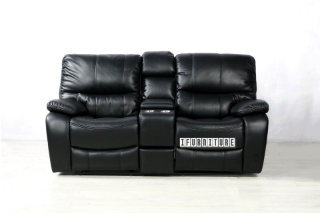 Picture of PASADENA Reclining Sofa Range in  Grey And Black *Air Leather - Loveseat (2RR) with Storage Console, Drawer & LED Light