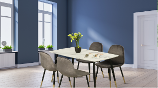 Picture of BIJOK 63" 7PC Dining Set *White Marble Finishing - 1 dining table with six gray chairs