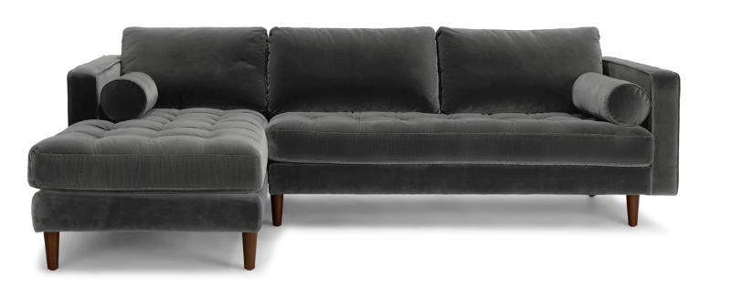 Picture of FAVERSHAM Velvet Sectional Sofa (Gray) - Facing Left