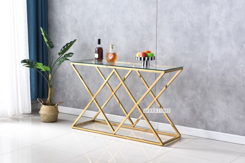 Picture of DIAMOND 120 Glass Top Console Table (Golden Stainless Steel Frame) 