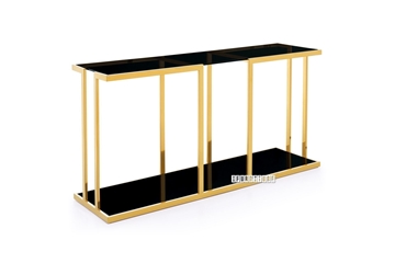 Picture of TANGO Glass Top Gold Stainless Frame Console Table (Black)