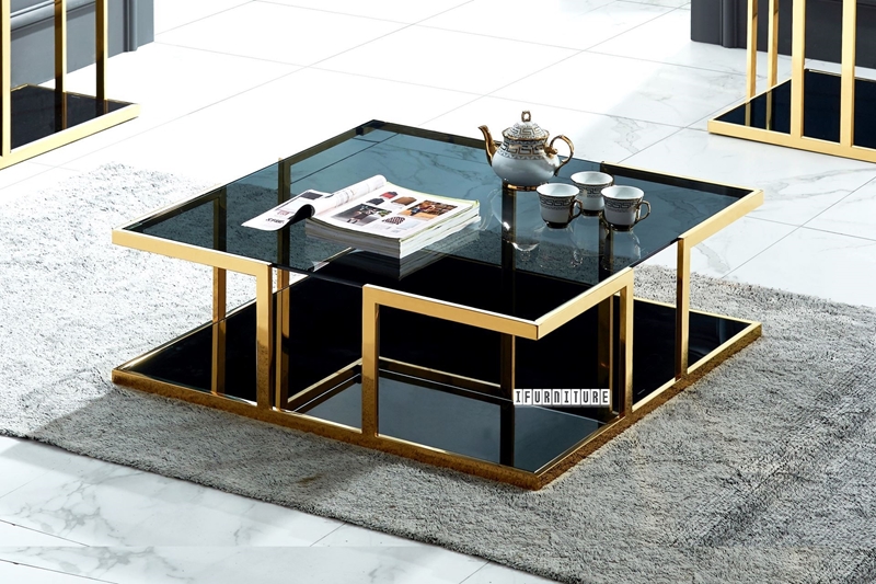Picture of TANGO GLASS TOP GOLD STAINLESS FRAME COFFEE TABLE *BLACK