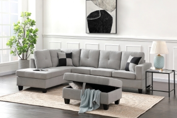 Picture of ADISEN Sectional Sofa with Ottoman (Light Grey) - Facing Left