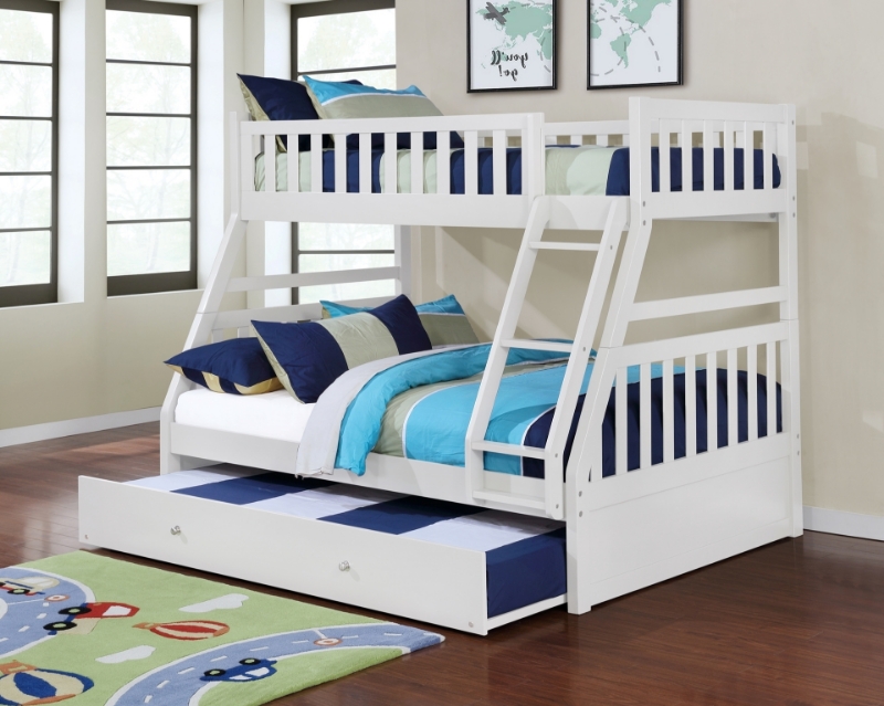 Picture of KEAN  Twin over Double Bunk Bed (White) - Bed Frame with Trundle Bed