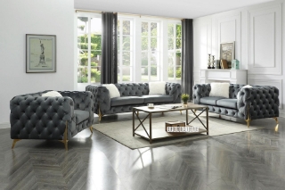 Picture of VIGO 3+2+1 Chesterfield Tufted Velvet Sofa Range (Grey) - 3+2+1 Sofa Set