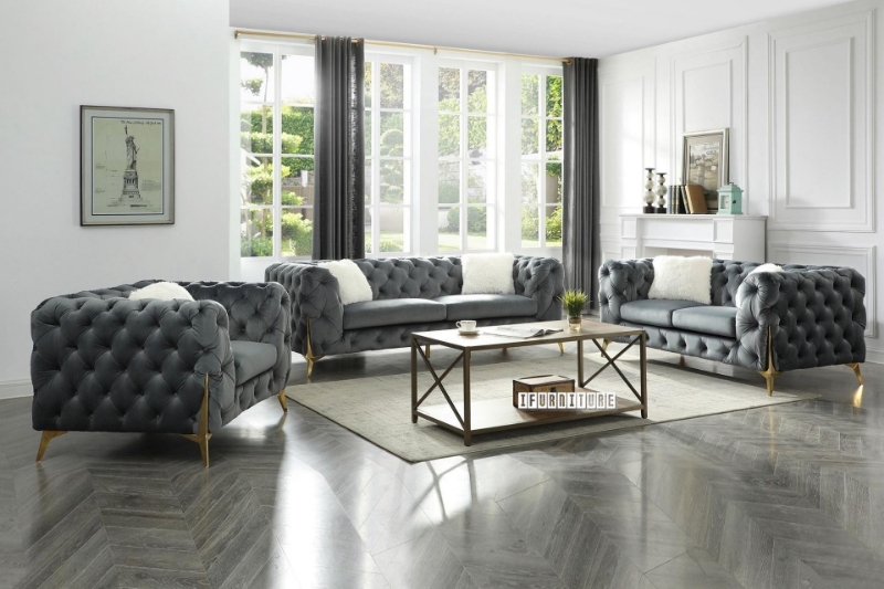 Picture of VIGO 3+2+1 Chesterfield Tufted Velvet Fabric Sofa Range (Gray)