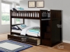Picture of JENAFIR Single-Single Bunk Bed (Espresso) - Bed Frame with Trundle Storage Drawer