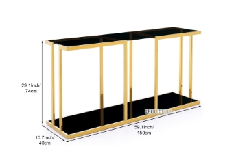 Picture of TANGO Glass Top Gold Stainless Frame Console Table (Black)