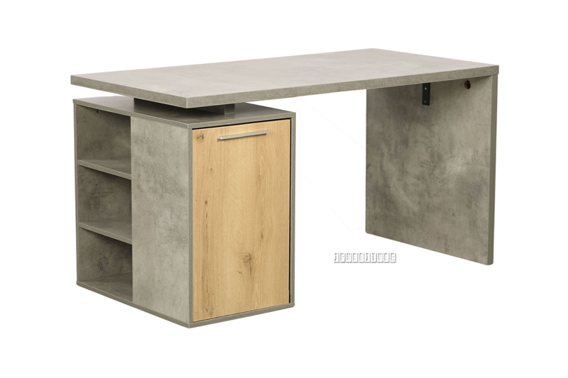 Picture of MORENA REVERSIBLE WRITING DESK WITH SHELF *CEMENT AND NATURAL OAK