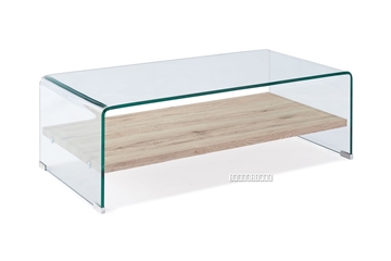 Picture of MURANO Bent Glass Coffee Table With Wooden Shelf