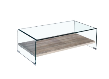 Picture of MURANO Bent Glass Coffee Table With Wooden Shelf