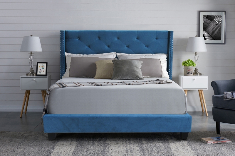Picture of ELY Upholstered Bed Frame in Queen/King  Size in (Blue)
