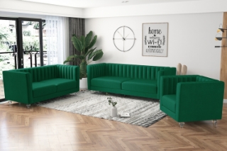 Picture of MISHTI Velvet Sofa Range (Green) - Armchair + Loveseat + Sofa Set