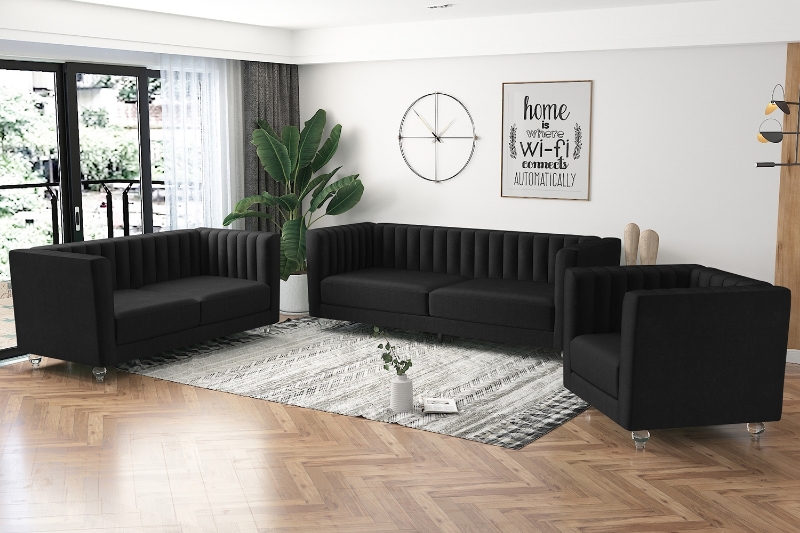 Picture of MISHTI 3+2+1 Velvet Sofa Range (Black)
