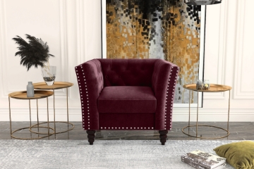 Picture of JERILYN Chesterfield Flared Arm Velvet Sofa Range (Burgundy)