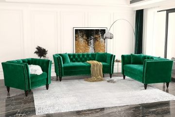 Picture of JERILYN Chesterfield Flared Arm Velvet Sofa Range (Green)