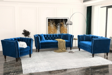 Picture of JERILYN Chesterfield Flared Arm Velvet Sofa Range (Blue)