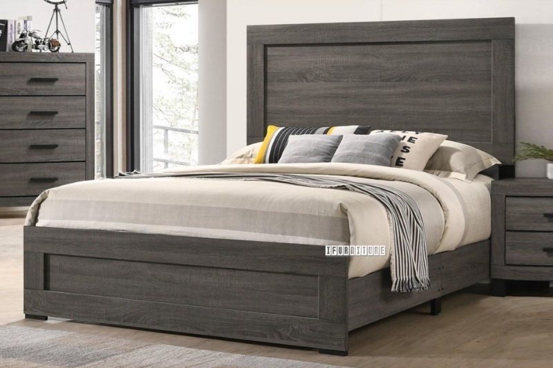 Picture of GLYNDON Wood Bed Frame in  Double/Queen/King Size (Grey)