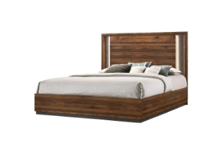 Picture of SANDRA Queen / King Size Bed Frame with LED Light Headboard  (Walnut Colour) - King