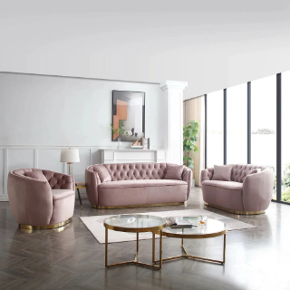 Picture of HAGEN CHESTERFIELD Suede Tufted Sofa Set (Pink) - 1+2+3 Sofa Set
