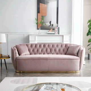 Picture of HAGEN CHESTERFIELD Suede Tufted Sofa Set (Pink) - 3 Seater (Sofa)