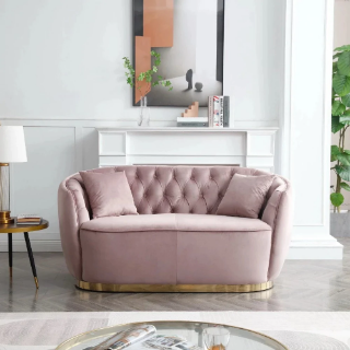 Picture of HAGEN CHESTERFIELD Suede Tufted Sofa Set (Pink) - 2 Seater (Loveseat)