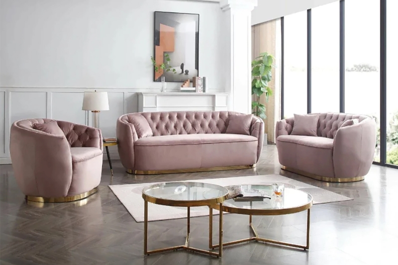 Picture of HAGEN Chesterfield Suede Tufted Sofa Set (Pink)