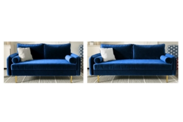 Picture of MARYJANET Velvet Sofa Range (Space Blue) - Loveseat + Sofa Set