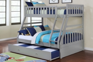 Picture of KEAN Single-Double Bunk Bed (Grey) - Bed Frame with Trundle Bed