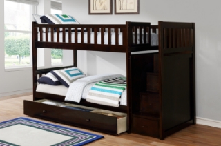 Picture of JENAFIR Single-Single Bunk Bed (Espresso) - Bed Frame with Trundle Storage Drawer