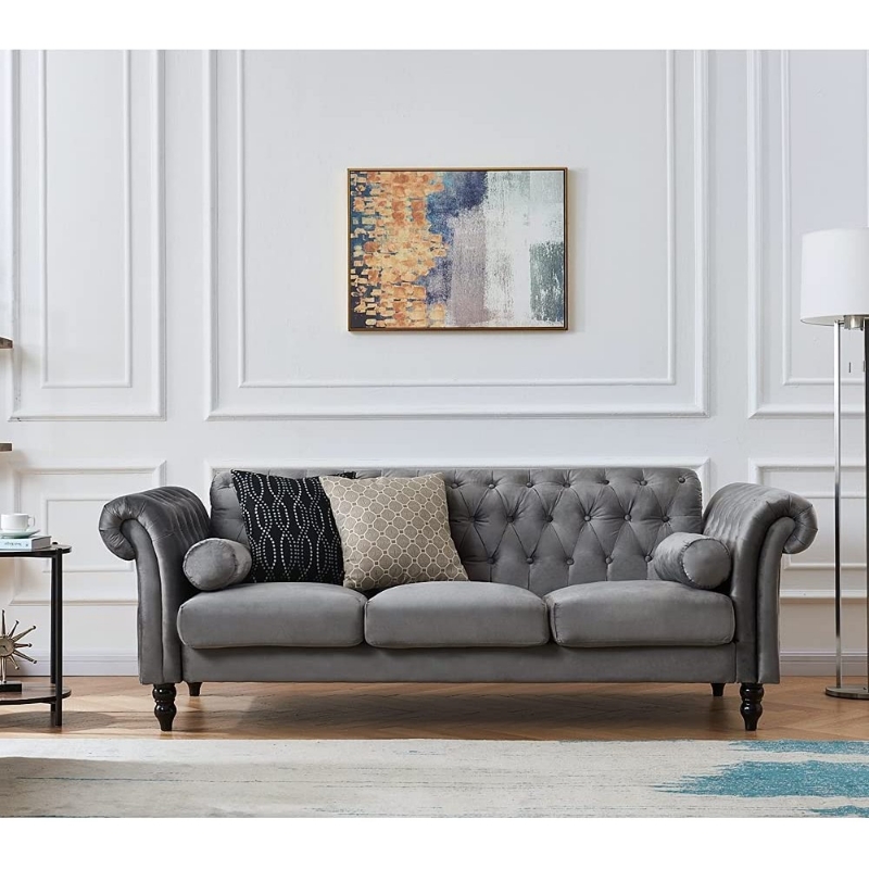 Picture of KENDRA 3+2 Steel Frame Chesterfield Sofa Range (Gray Velvet) - 3+2 Set