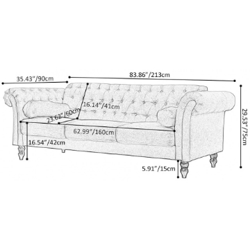Picture of KENDRA 3+2 Steel Frame Chesterfield Sofa Range (Gray Velvet) - 2 Seaters (Loveseat)