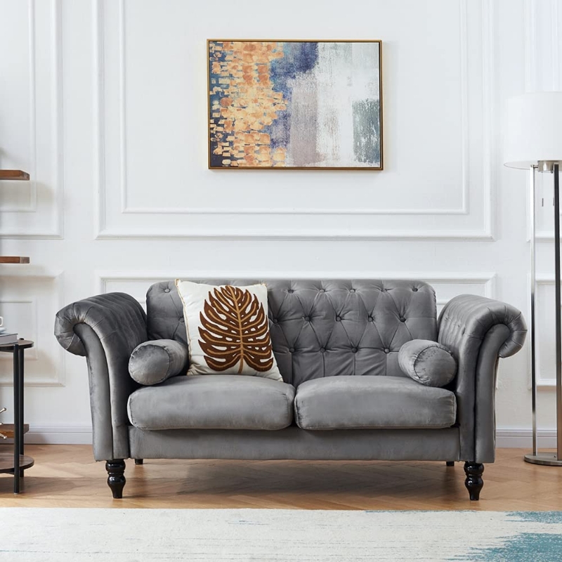 Picture of KENDRA 3+2 Steel Frame Chesterfield Sofa Range (Gray Velvet) - 2 Seaters (Loveseat)