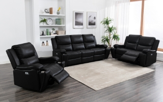 Picture of WORLDFORD POWER RECLEINER  SOFA & LOVE SEAT WITH CUPHOLDERS/ USB SET IN BLACK 