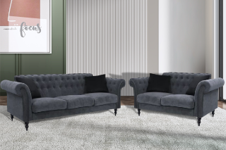 Picture of KENDRA 3+2 Steel Frame Chesterfield Sofa Range (Gray Fabric) - 3+2 Set
