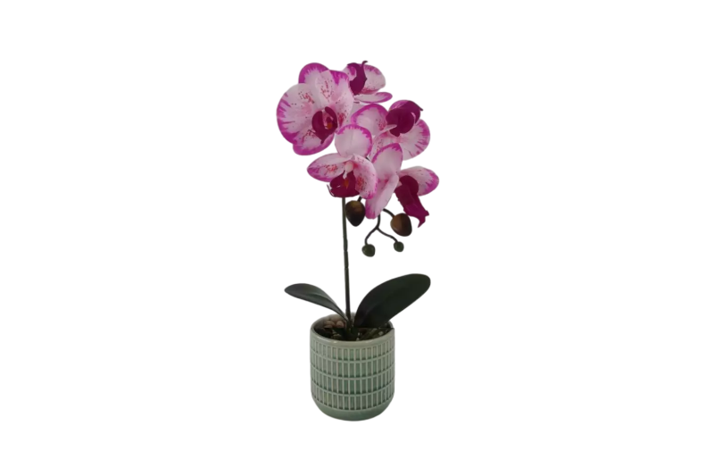 Picture of ARTIFICIAL PLANT PINK-WHITE ORCHID WITH GREEN VASE (H37CM)